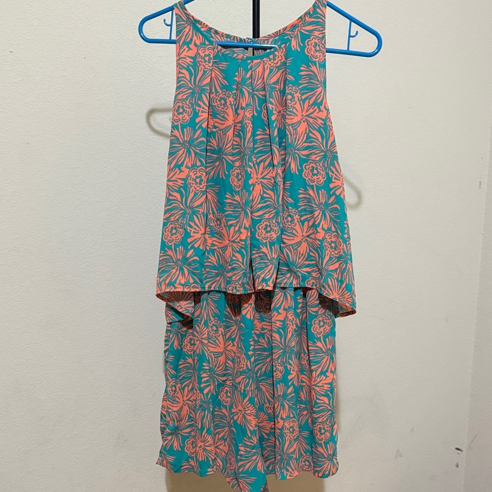 Copper Key Floral Women’s Romper in Light Green and Coral